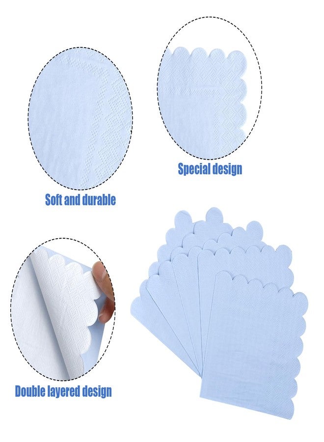 Lechay 3-ply Cocktail Napkins, 5 x 5 Inch 100pcs Scalloped Beverage Napkins Disposable Paper Napkins Dessert Napkins for Bridal Anniversary Baby Shower Birthday Wedding Party Supplies (Blue) - Image 3